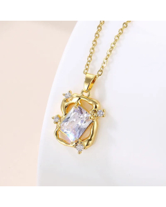 Fashion Rectangle Plating Inlay Zircon Pendant Stainless Steel Necklace CA07830720
