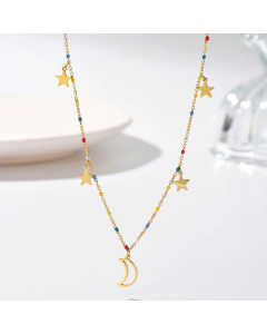 Hollow Out Moon Star Pendent Stainless Steel Handmade Plating Necklace CA07830722