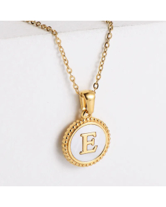Minimalism Round Letter Inlay Shell Pendant Stainless Steel Plating Necklace CA07830723