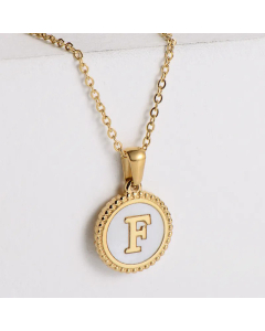 Minimalism Round Letter Inlay Shell Pendant Stainless Steel Plating Necklace CA07830723
