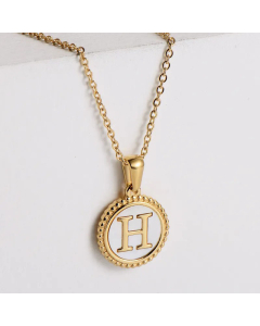Minimalism Round Letter Inlay Shell Pendant Stainless Steel Plating Necklace CA07830723