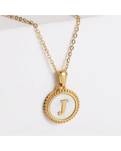 Minimalism Round Letter Inlay Shell Pendant Stainless Steel Plating Necklace CA07830723