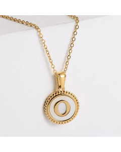 Minimalism Round Letter Inlay Shell Pendant Stainless Steel Plating Necklace CA07830723
