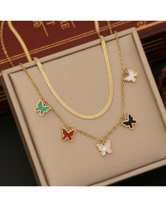 Vacation Star Moon Butterfly Plating Inlay Shell Stainless Steel Layered Necklaces CA07830725