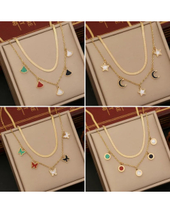 Vacation Star Moon Butterfly Plating Inlay Shell Stainless Steel Layered Necklaces CA07830725