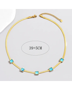 Vintage Square Plating Inlay Artificial Gemstones Stainless Steel Necklace CA07830726