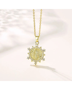 Shiny Human Faith Inlay Zircon Pendant Stainless Steel Plating Necklace CA07830727