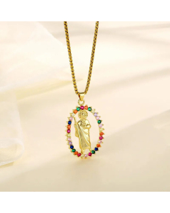 Fashion Portrait Oval Plating Inlay Zircon Pendant Stainless Steel Necklace CA07830729