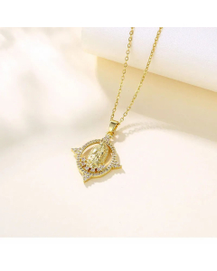 Fashion Human Faith Plating Inlay Zircon Pendant Stainless Steel Necklace CA07830730