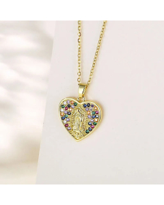 Shiny Human Heart Shape Plating Inlay Zircon Pendant Stainless Steel Necklace CA07830731