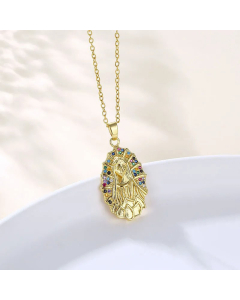 Fashion Human Faith Plating Inlay Zircon Pendant Stainless Steel Necklace CA07830732