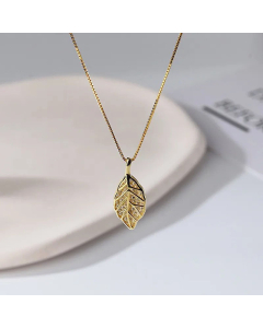 Minimalism Leaf Inlay Rhinestones Pendant Titanium Steel Necklace CA07830737