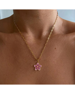 Sweet Flower Enamel Pendant Titanium Steel Necklace CA07830740
