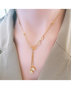 Minimalism Round Inlaid Zircon Titanium Steel Tassel Necklace CA07830742