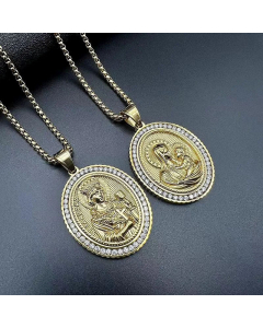 Hip-Hop Oval Portrait Inlay Zircon Pendant Stainless Steel Polishing Necklace CA07830744