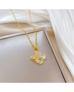 Refined Flower Inlay Artificial Gemstones Pendant Stainless Steel Plating Necklace CA07830746
