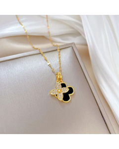 Refined Flower Inlay Artificial Gemstones Pendant Stainless Steel Plating Necklace CA07830746