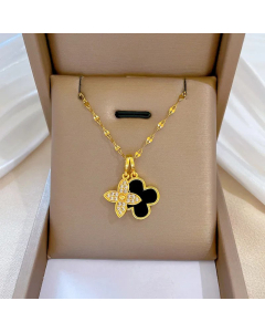 Refined Flower Inlay Artificial Gemstones Pendant Stainless Steel Plating Necklace CA07830746