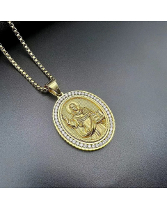 Hip-Hop Oval Portrait Inlay Zircon Pendant Stainless Steel Polishing Necklace CA07830747