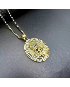 Hip-Hop Portrait Inlay Zircon Pendant Stainless Steel Polishing Necklace CA07830749