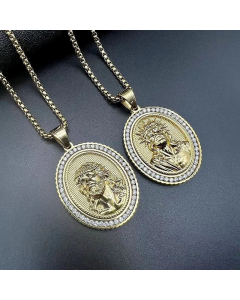 Hip-Hop Portrait Inlay Zircon Pendant Stainless Steel Polishing Necklace CA07830749