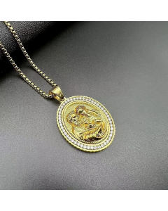 Hip-Hop Portrait Inlay Zircon Pendant Stainless Steel Polishing Necklace CA07830750