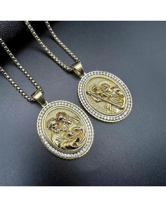 Hip-Hop Portrait Inlay Zircon Pendant Stainless Steel Polishing Necklace CA07830750