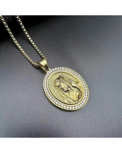 Hip-Hop Oval Portrait Inlay Zircon Pendant Stainless Steel Polishing Necklace CA07830751