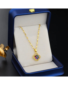 Elegant Four Leaf Clover Inlaid Zircon Pendant Titanium Steel Necklace CA07830752