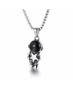Hip-Hop Cute Astronaut Pendant Stainless Steel Enamel Plating Chain Necklace CA07830754-Steel Color-01