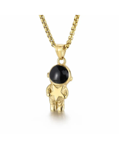 Hip-Hop Cute Astronaut Pendant Stainless Steel Enamel Plating Chain Necklace CA07830754-Gold Color-01
