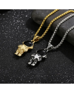 Hip-Hop Cute Astronaut Pendant Stainless Steel Enamel Plating Chain Necklace CA07830754