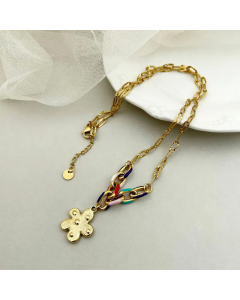 Fashion Flower Plating Zircon Pendant Stainless Steel Necklace CA07830755