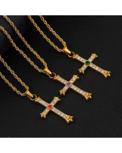 Fashion Cross Plating Zircon Pendant Stainless Steel Necklace CA07830757