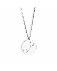 Fashion Round Constellation Pendant Stainless Steel Plating Necklace CA07830760-Steel Color-Virgo