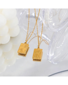 Chinoiserie Chinese Character Square Tag Stainless Steel Plating Pendant Necklace CA07830769