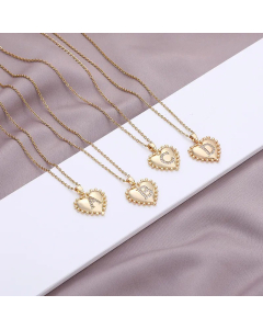 Fashion Letter Heart Shape  Inlay Zircon Pendant Stainless Steel Necklace CA07830770