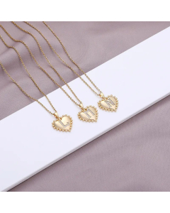 Fashion Letter Heart Shape  Inlay Zircon Pendant Stainless Steel Necklace CA07830770