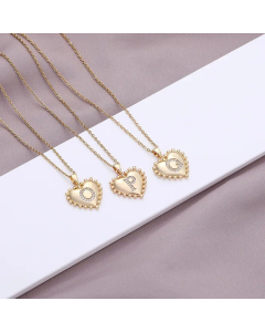 Fashion Letter Heart Shape  Inlay Zircon Pendant Stainless Steel Necklace CA07830770