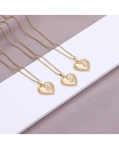 Fashion Letter Heart Shape  Inlay Zircon Pendant Stainless Steel Necklace CA07830770