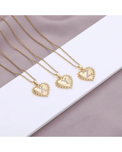 Fashion Letter Heart Shape  Inlay Zircon Pendant Stainless Steel Necklace CA07830770