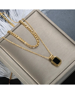 Retro Layered Square Pendent Titanium Steel Plating Necklaces CA07830771