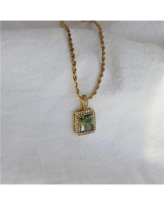 Classic Style Square Inlay Zircon Pendant Titanium Steel Plating Necklace CA07830772