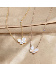 Sweet Butterfly Pendent Inlaid Shell Titanium Steel Plating Necklace CA07830774