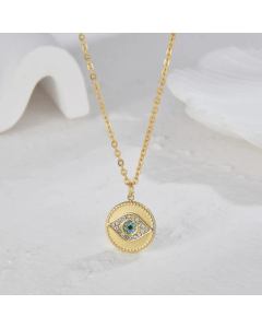 Vintage Devil's Eye Stainless Steel Enamel Plating Inlay Zircon Pendant Necklace CA07830775
