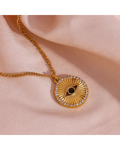 Fashion Round Eye Plating Inlay Rhinestones Pendant Stainless Steel Necklace CA07830778