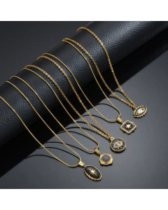Fashion Devil's Eye Enamel Plating Inlay Zircon Pendant Stainless Steel Necklace CA07830779