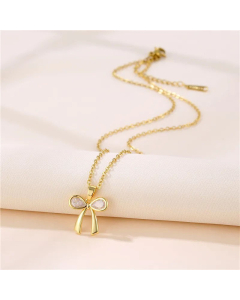 Sweet Bow Knot Inlay Zircon Pendant Stainless Steel Titanium Steel Plating Necklace CA07830781