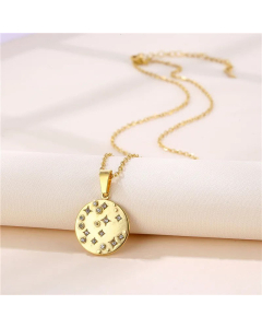 Fashion Round Star Plating Inlay Zircon Pendant Stainless Steel Titanium Steel Necklace CA07830782