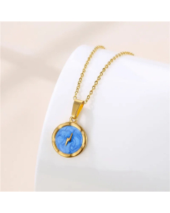 Fashion Round Plating Inlay Zircon Pendant Lightning Stainless Steel Titanium Steel Necklace CA07830783
